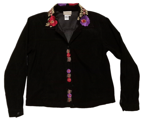 Vintage Coldwater Creek Embroidered Floral Jacket Womens S Black Coat Blazer