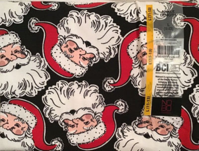 New Juniors Large 11-13 Ankle Legging Black Santa Face Head Christmas Holiday