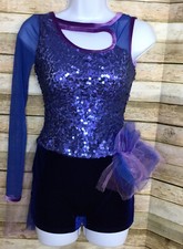 Curtain Call Dance JAZZ Costume ASM Blue/Purple Sequins Shorts