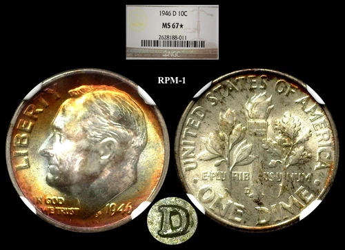 1946-D Roosevelt Dime graded MS67* by NGC ....... Beautiful COLOR & RPM-1 !!!