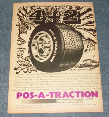 1972 Pos-A-Traction Torque-Sixty Vintage Tire Ad ''4+2''