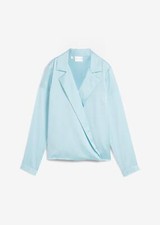Satinbluse mit Wickeleffekt Gr. 38 Hellblau Damen Langarm Bluse Tunika Neu