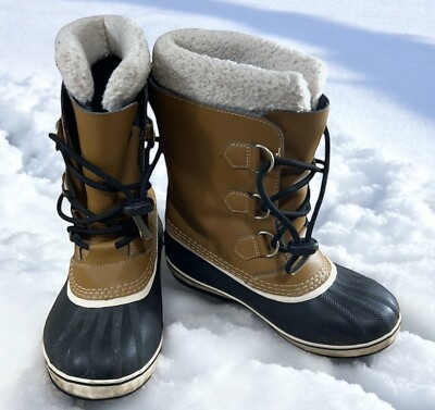 Sorel Snow Winter Duck Boots Women's Sz 4 Tan Leather Lace Up Waterproof Liners