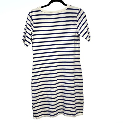 Old Navy White Blue Horizontal Striped Round Neck Short Sleeve Dress M |  eBay
