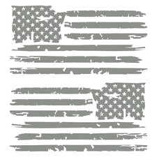 Set of 2 Middle Grey Distressed Tattered USA American Flag Decal Stickers