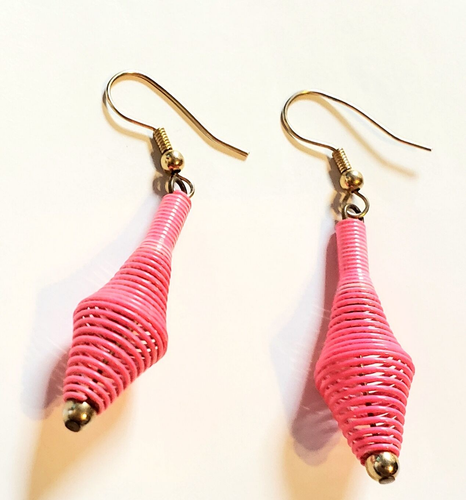 1960s Hot Pink Spiral Long Dangle Pierced Earrings 2.25" Vintage, MOD rp-58 - Picture 3 of 4