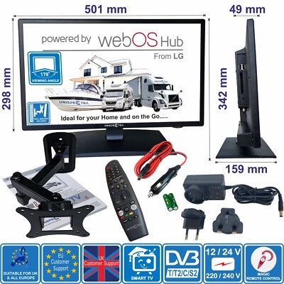 Wohnmobil Boot 22 '' Smart TV ( Webos ) 12V Voll HD+ Halterung + Magic