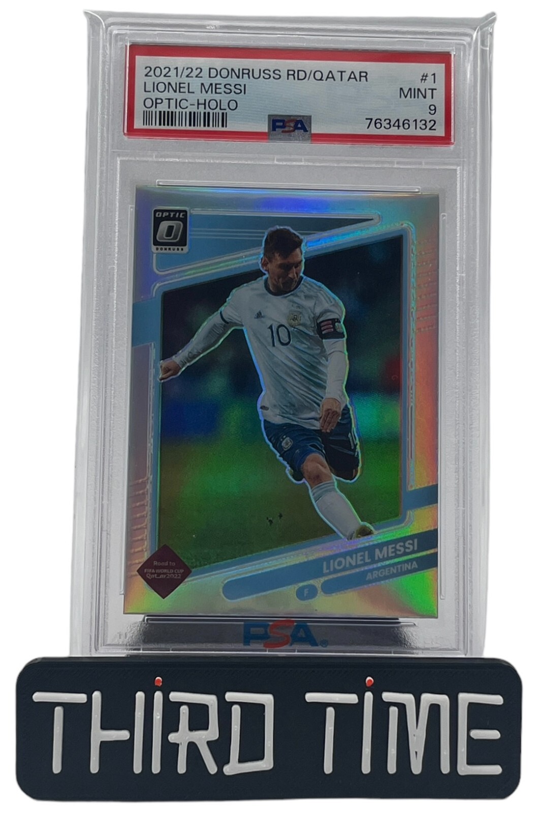 LIONEL MESSI 2021-22 Panini Donruss Optic HOLO Road to Qatar PSA 9