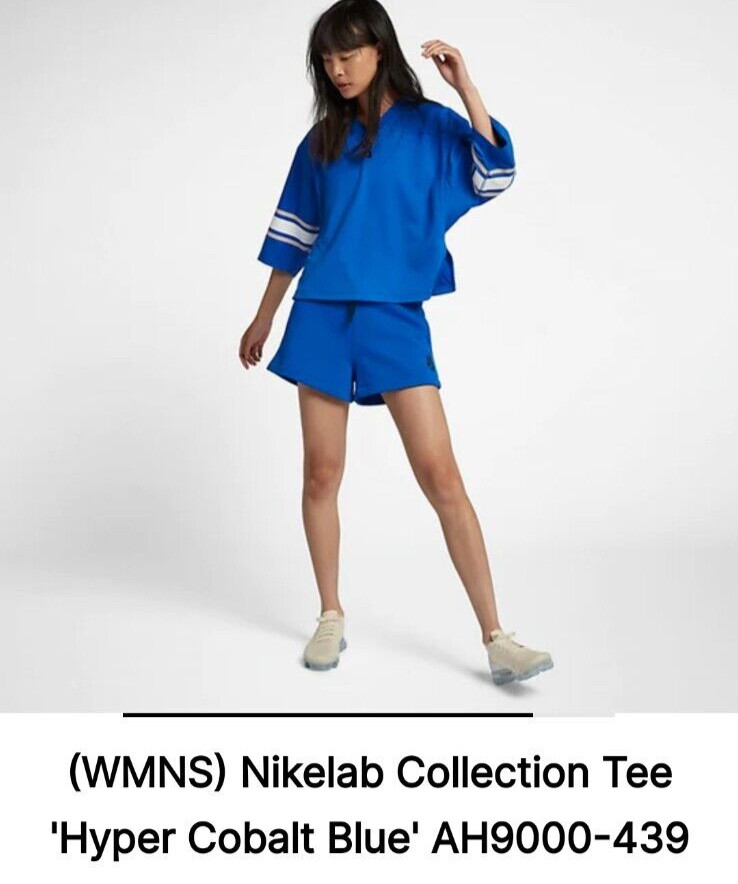 Nike Lab Top Womens Collection Tee Hyper Cobalt Blue Crop V Neck Pullover Size L image 7