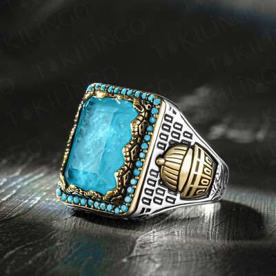 925 Sterling Silver Paraiba Al-aqsa Mosque Motif Islamic Religious Men's Ring