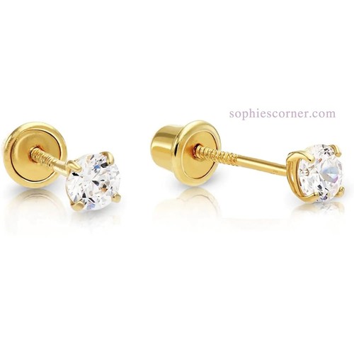 Genuine Diamond 1.8mm Child Stud Earrings in 14k Yellow Gold - Screw Backs - 第 2/2 張圖片