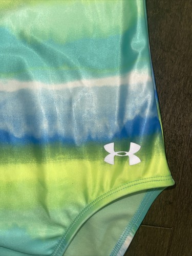 NWT Under Armour Blue Yellow Heatgear Girls Size 14 Swimsuit UPF 50+ - Picture 6 of 8