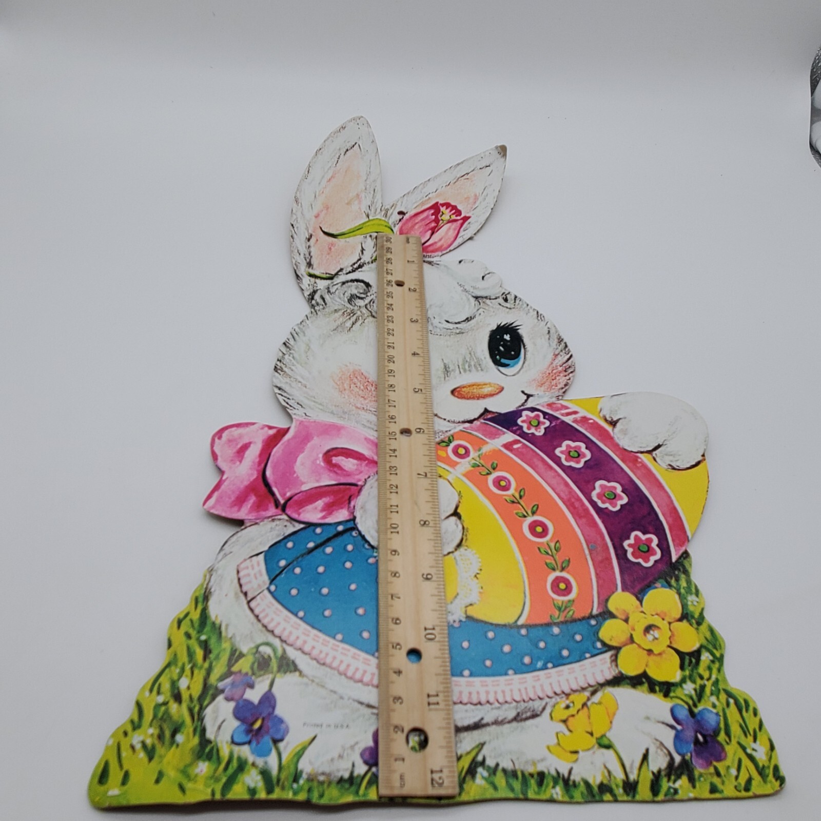 Vintage Easter Bunny Decoration Die Cut Rabbit Flower Cardboard 14" eBay