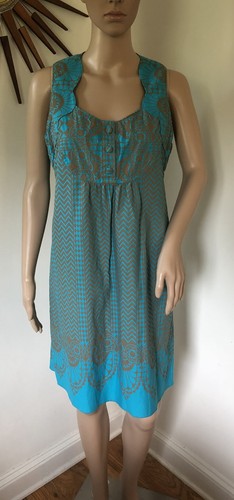 Anna Sui For Anthropologie Teal Printed Boho Funky Artsy Whimsical Dress 6