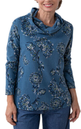 Lily & Me Womens Relaxed Everyday Jumper Cloud Flower | Long Sleeve Cowl Neck - Picture 1 of 3
