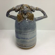 Vintage Ed Zembrzuski Figural Art Pottery Bank Signed Man w/ Mustache W/cork