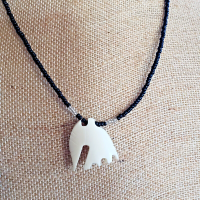 African- Elephant- Batik Bone Glass Bead Pendant Necklace- Black