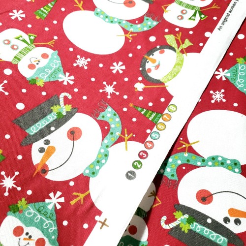 Jolly Snowman Print Cotton Canvas Fabric 54" By Yard Christmas Snow Red Fabric - Picture 7 of 8