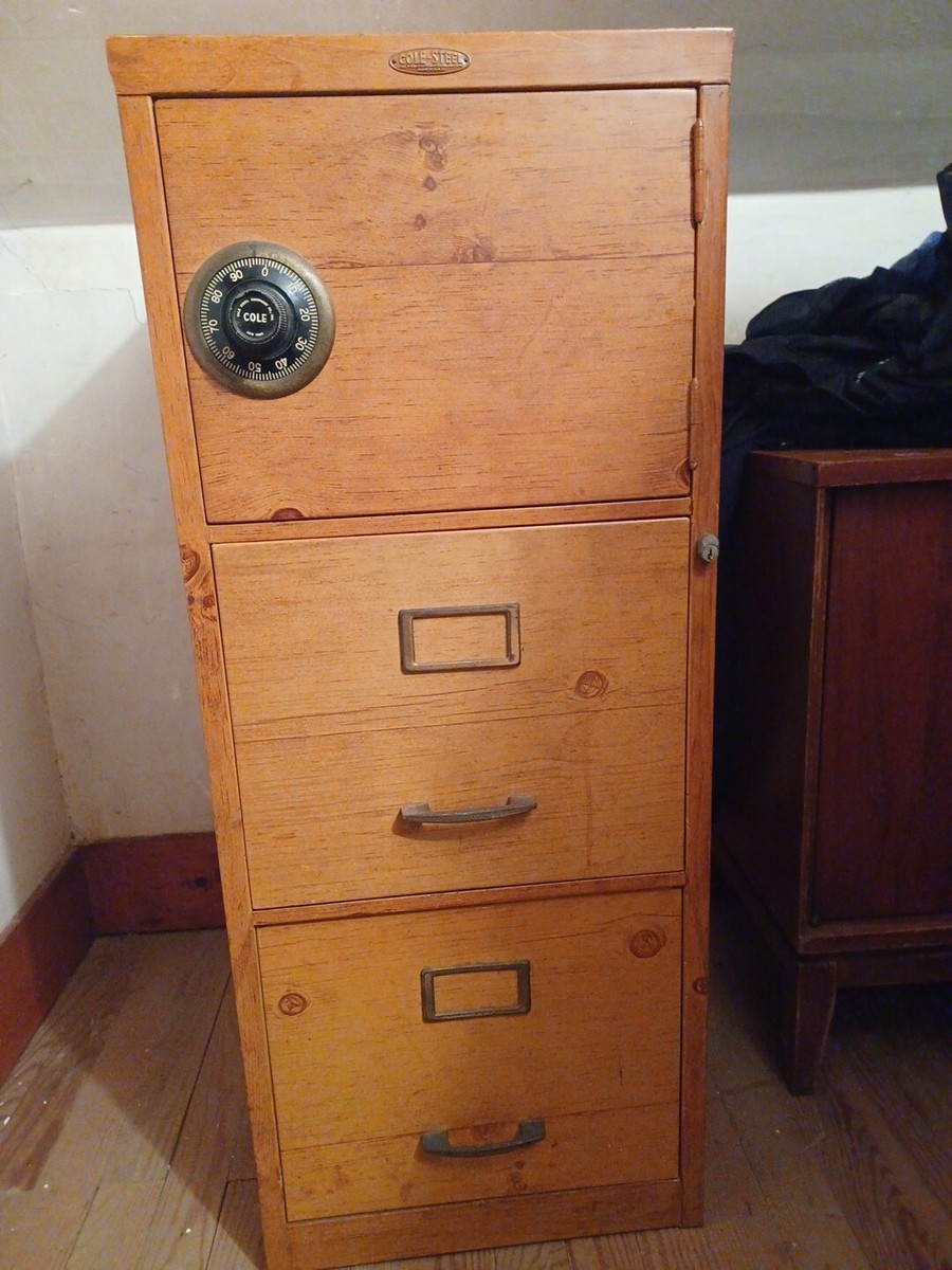Vintage Cole Steel Metal Filing Cabinet Rare Woodgrain 2 Drawer