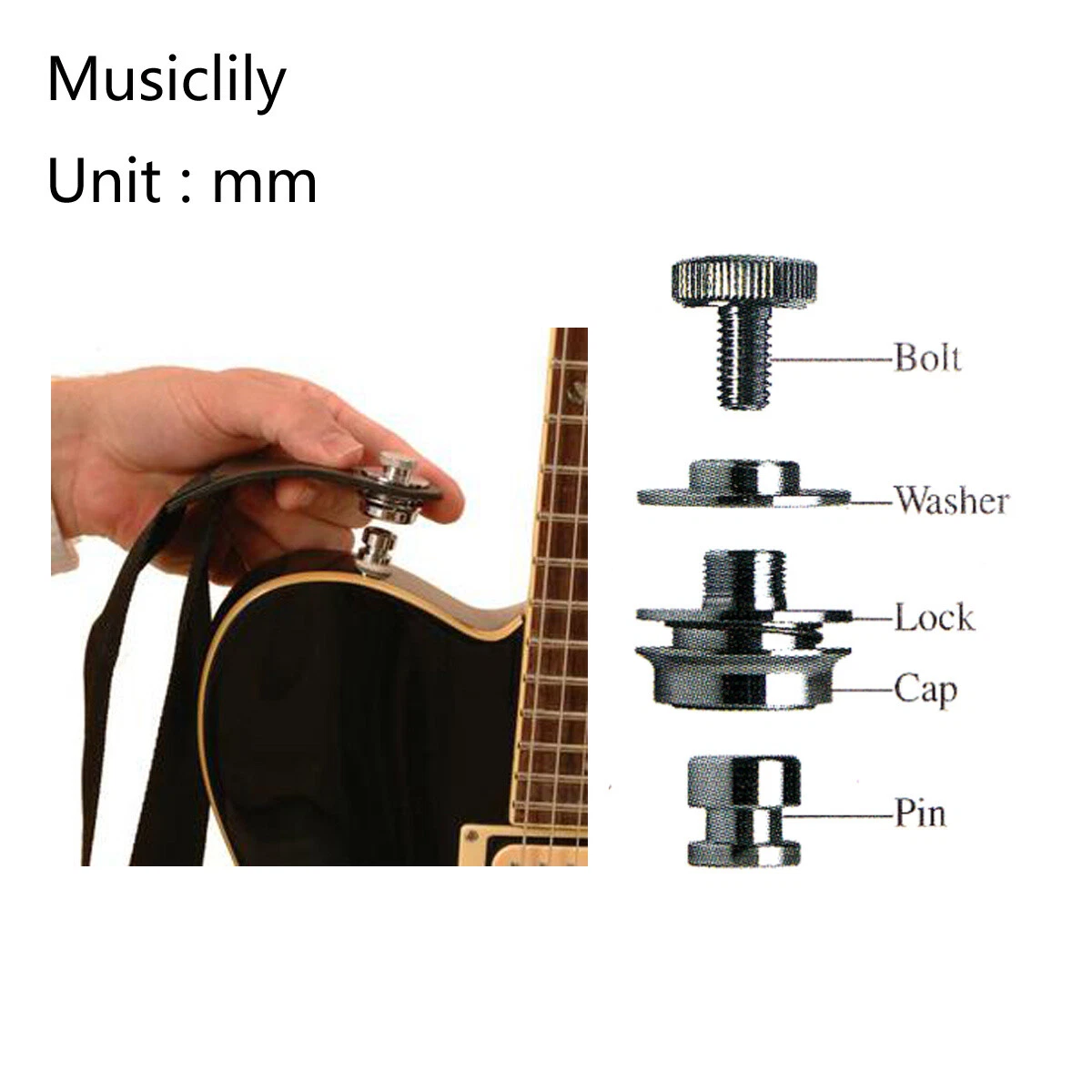 Musiclily Pro Heavy Duty Guitar Strap Locks Security Straplocks System for Fender Strat/Tele Electric Guitar or Bass, Black (Set of 2)