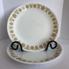 Vintage Corelle By Corning Butterfly Gold Dinner Plates 10.25" Vitrelle Set of 2