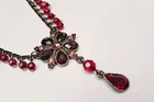 1928 Brand Necklace Costume Jewelry Pendant Red Tassel Teardrop Flower Vintage