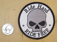 RIDE HARD RIDE FREE SKULL SEW-ON IRON-ON EMBROIDERED PATCH 3" X 3"