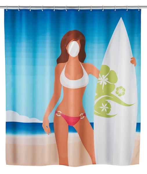 Wenko Duschvorhang Surfing Girl 180X200 Cm Bad Vorhang Dusche Inkl Ringe-image