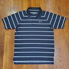 Under Armour Polo Shirt Mens Medium Black Striped Golf Performance Stretch Top