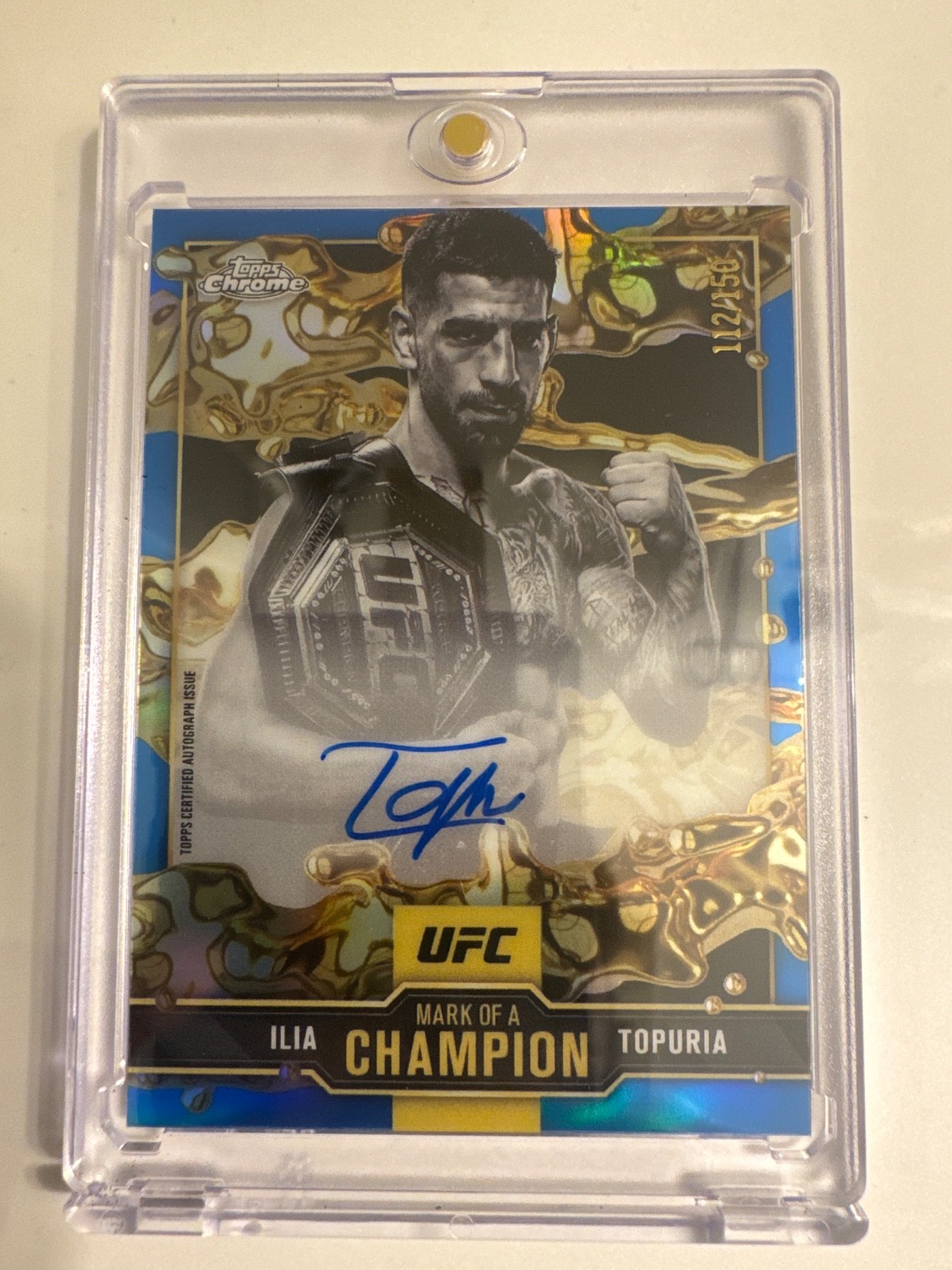 2025 Topps Chrome UFC Ilia Topuria Mark Of A Champion Blue Refractor Auto /150
