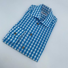 Eton Dress Shirt Mens M 15 1/2 - 39 Blue White Plaid Long Sleeve Slim Button Up