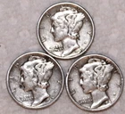 (3) Mercury Dimes - 1942 1943 1945 - Extra Fine - #2279ED - FREE SHIPPING