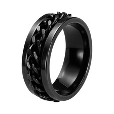 0.7" 17mm Fidget Ring Titanium Steel Chain Rotatable Rings, Black