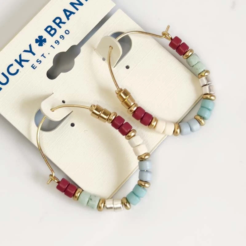 New Lucky Brand Boho Beads Hoop Earrings Gift Chic Women Party Vacation Jewelry - Image 2 of 3