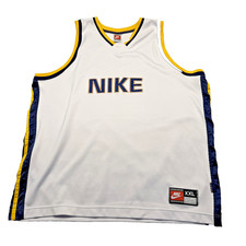 Vintage Nike Basketball Jersey Mens 2XL White Navy Mesh Sleeveless Tank Swoosh