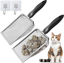 2Pcs Cat Litter Scoop Metal Stainless Steel Mesh Kitty Litter Scoop with Hook, C