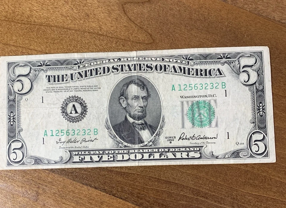 $5 1950 Federal Reserve Bank Note Green Seal Lot Of 4 - Image 2 of 4