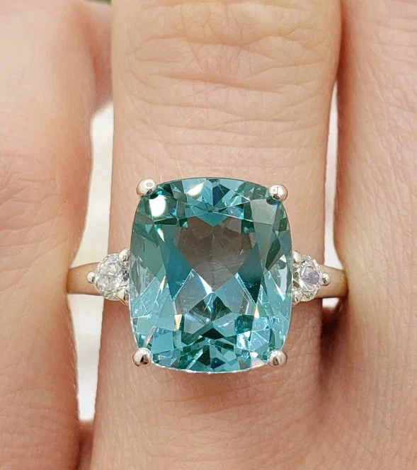 6.50 Ct Oval Cut Natural Blue Green Spinel Diamond Ring 18K White Gold Size 6 7 - Image 2 of 4