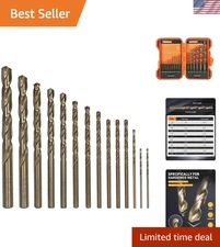 Versatile Cobalt HSS Twist Drill Set - 15 Sizes, 135° Tips for Easy Cutting