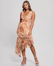GUESS Women's Sabrina Printed Asymmetric-Ruffle-Hem Dress Size 6 $158