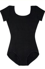 NWT, Capezio Black Short Sleeve Leotard - Girls/Child, Size Large, CC400C, Black