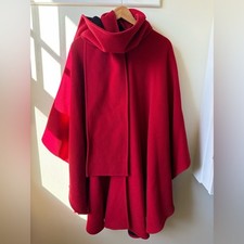 NWT PETER JAMES Wool Cashmere Red Cape Scarf Vintage Luxury Oversized One Size