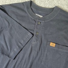 Wrangler Riggs Workwear Mens Henley Shirt Navy Blue Short Sleeve Pocket Size M