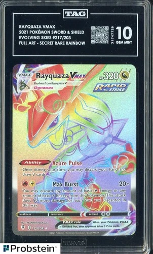 2021 Pokemon SWSH Evolving Skies 217 FA Rayquaza VMAX Secret Rare Rainbow TAG 10