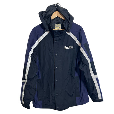 FedEx FD3336 Stan Herman Reflective Hooded Rain Coat Windbreaker Size Medium
