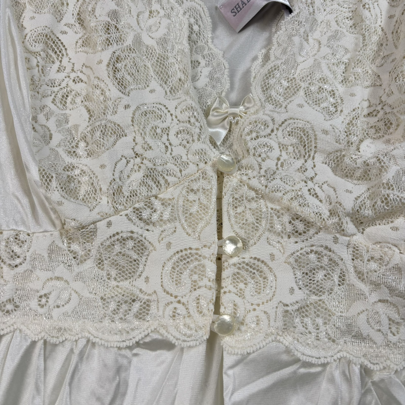 Shadowline Nightgown Robe Set Women 1X White Nylon Lace Peignoir Full Sweep Belt