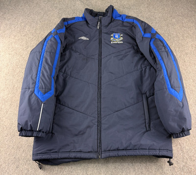Everton Football Bench Coat Mens XL Blue Padded Insulated Jacket Full Zip Umbro