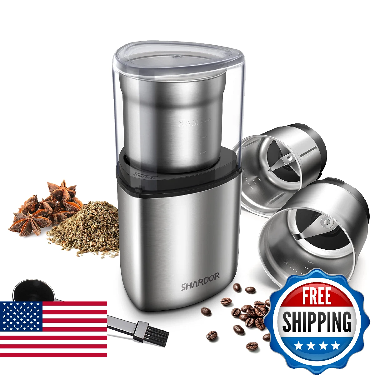 SHARDOR Electric Coffee Grinder Herb Blade Grinder Spices Grinder with 2 Removab
