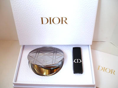 Dior Silver Mirror Compact  & ICONE Lipstick Satin Red Set with DIOR GIFT BOX