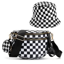 Checkered Nylon Crossbody Bag Bum Bags Solid Spacious Sling Bag Fanny Packs w...